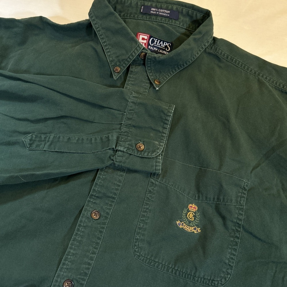 Vtg 90's Chaps Ralph Lauren Forest Green Button Down Long Sleeve Shirt Size‎ XL